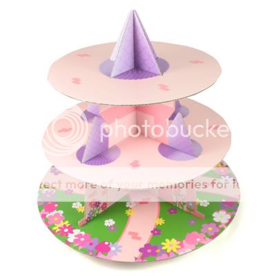 pink/purple 3 TIER CUP CAKE STAND cardboard / pretty castle design