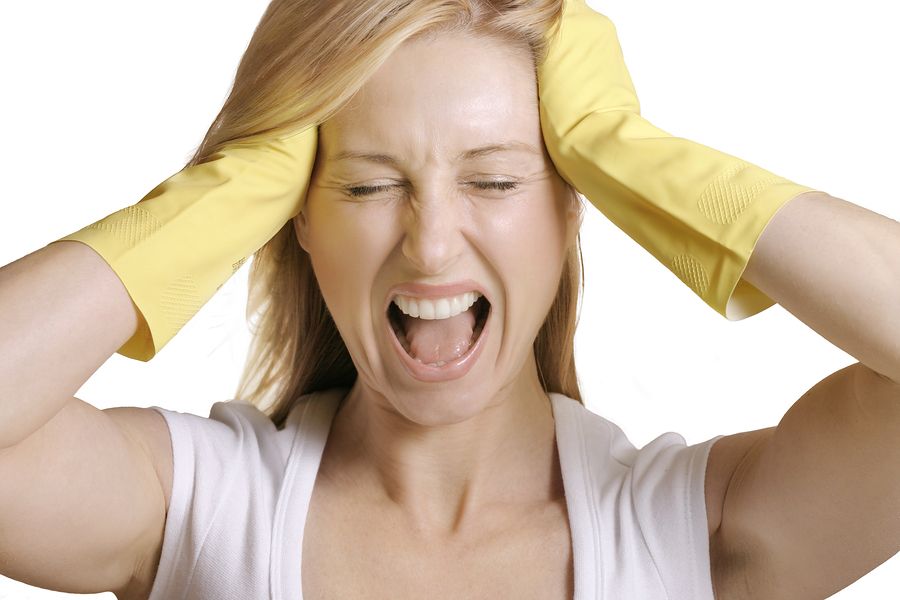 woman screaming with gloves