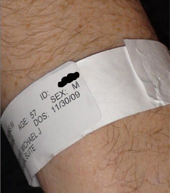 Tom's wristband from the hospital