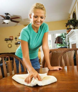 happy woman polishing