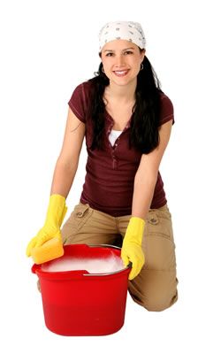 happy woman scrubbing