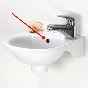 A sink with an overflow hole showing