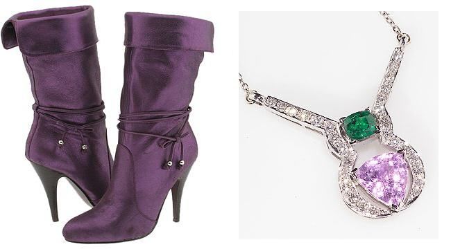 purple boots and jewelry