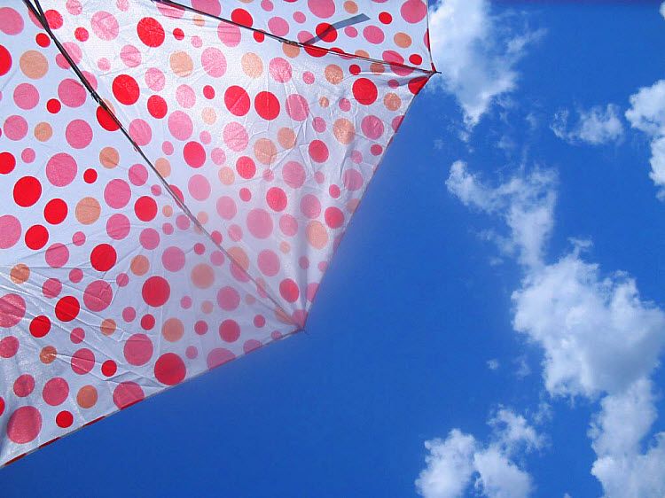 red polka dot umbrella