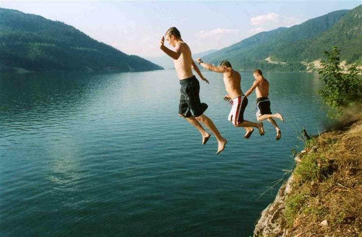 friends jumping off cliff