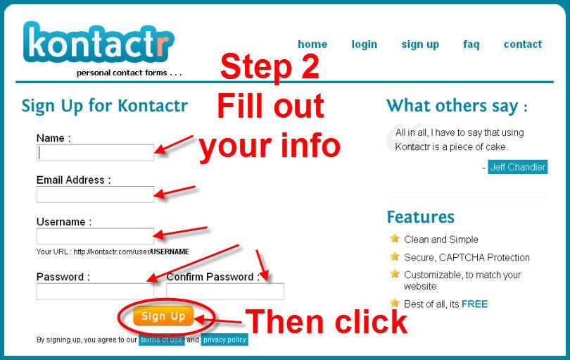 Kontactr Contact Form step 2