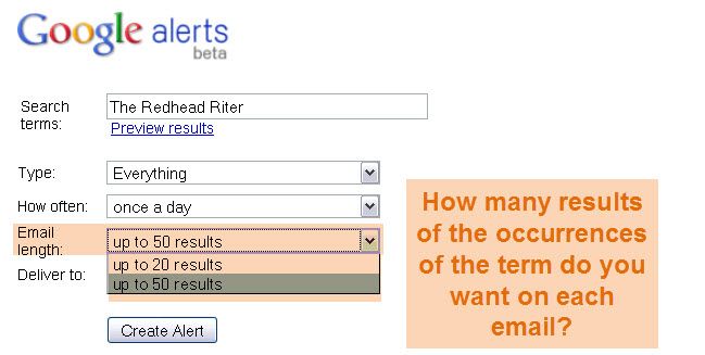 How many Google Alerts results per email?