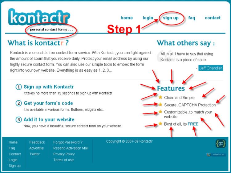 Kontactr Contact Form step 1