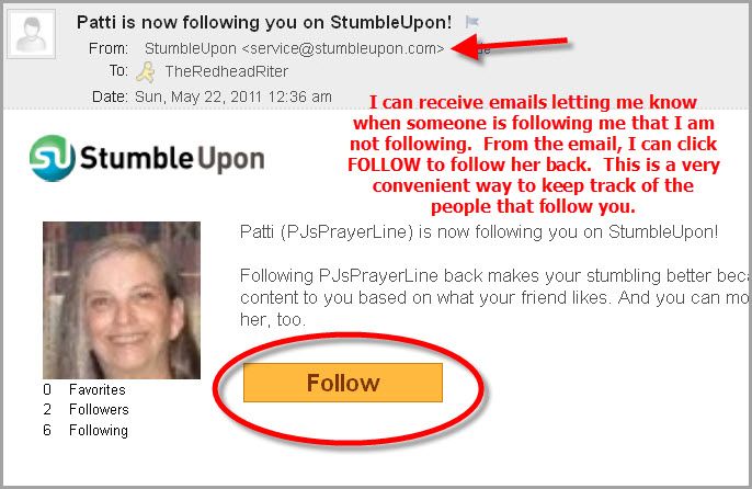 Email notification of StumbleUpon Follower