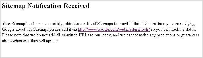 Result of Google sitemap ping