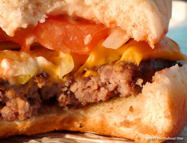 charbroiled hamburger and french fries