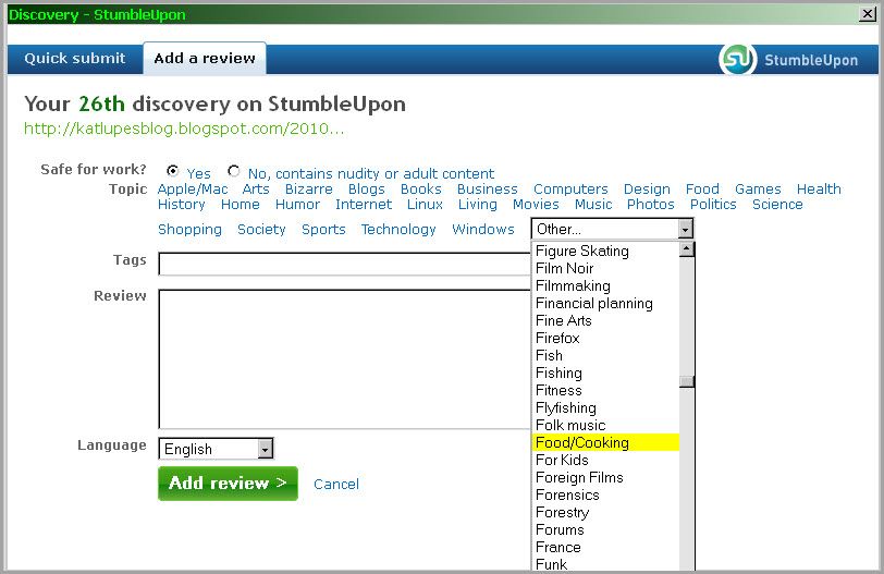 Add tags to identify the subject on StumbleUpon