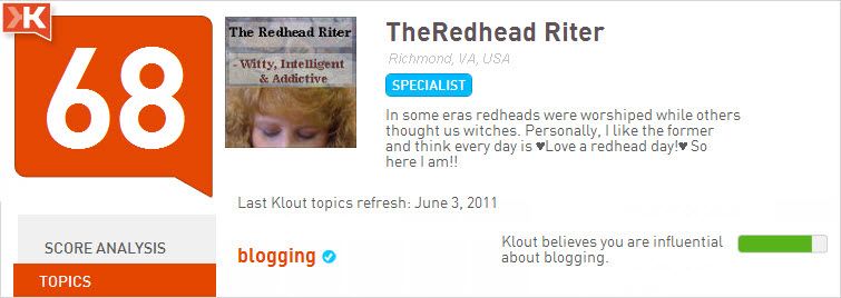 The Redhead Riter's Klout score