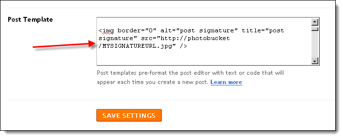 Post code in the post template box