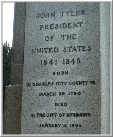 Inscription on John Tyler's grave monument
