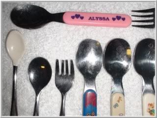 top end of the forks and spoons including the rubberized baby spoon